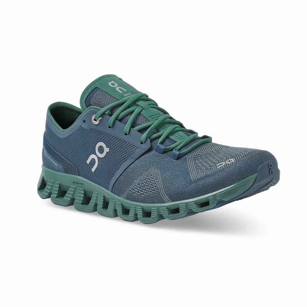 On Cloud X Trainingsschoenen Heren Groen Donkerblauw | WAGK75062