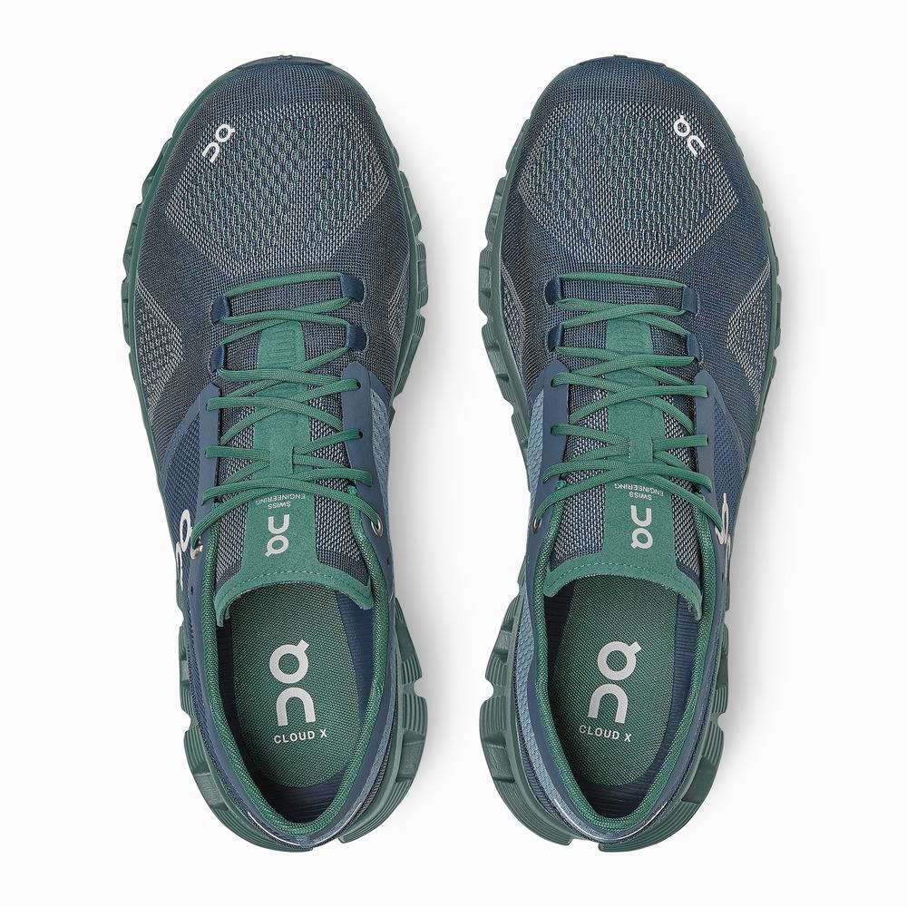 On Cloud X Trainingsschoenen Heren Groen Donkerblauw | WAGK75062