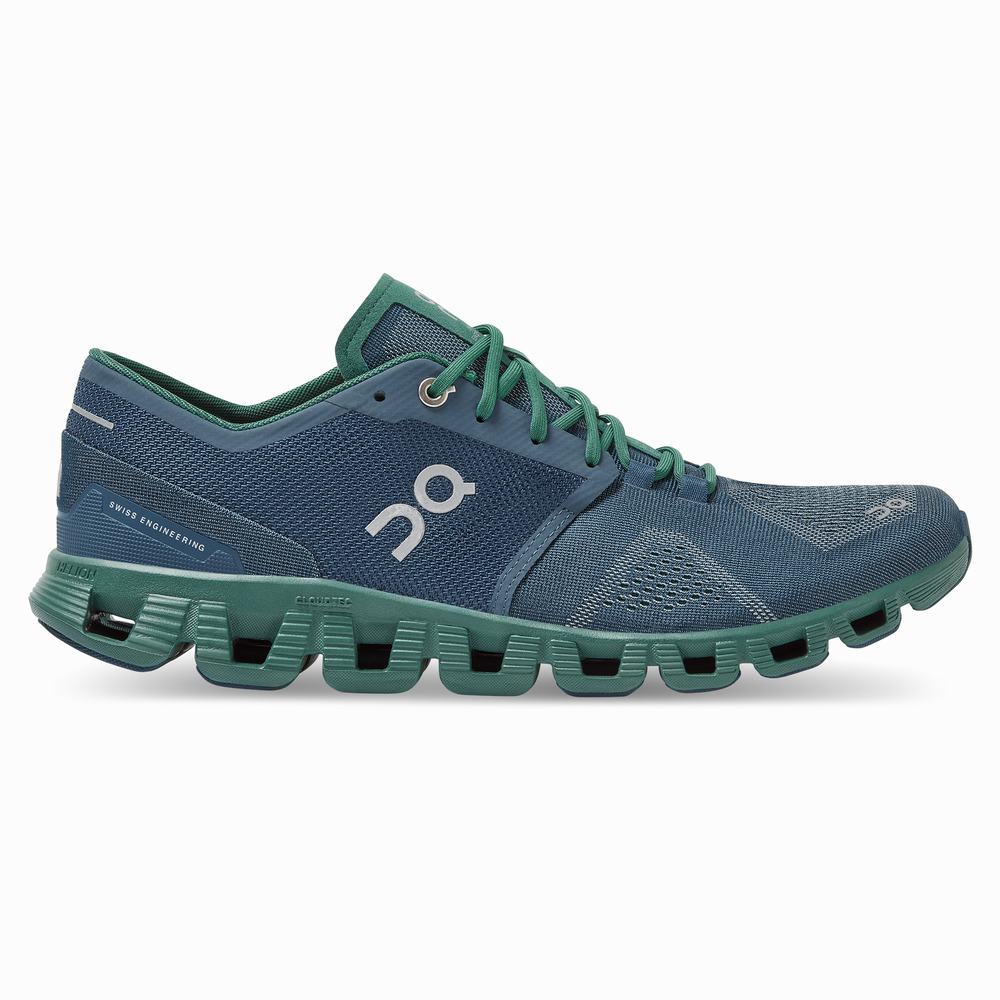 On Cloud X Trainingsschoenen Heren Groen Donkerblauw | WAGK75062